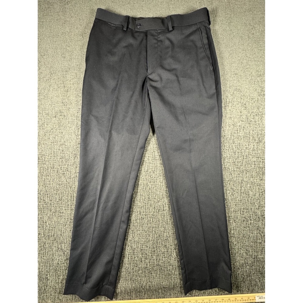 Nordstrom Pants Men 33x32 Navy BlackTrim Fit Straight Leg Flat Front Stretch